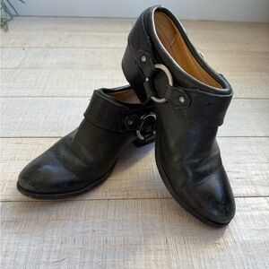 Frye - black leather harness mules
